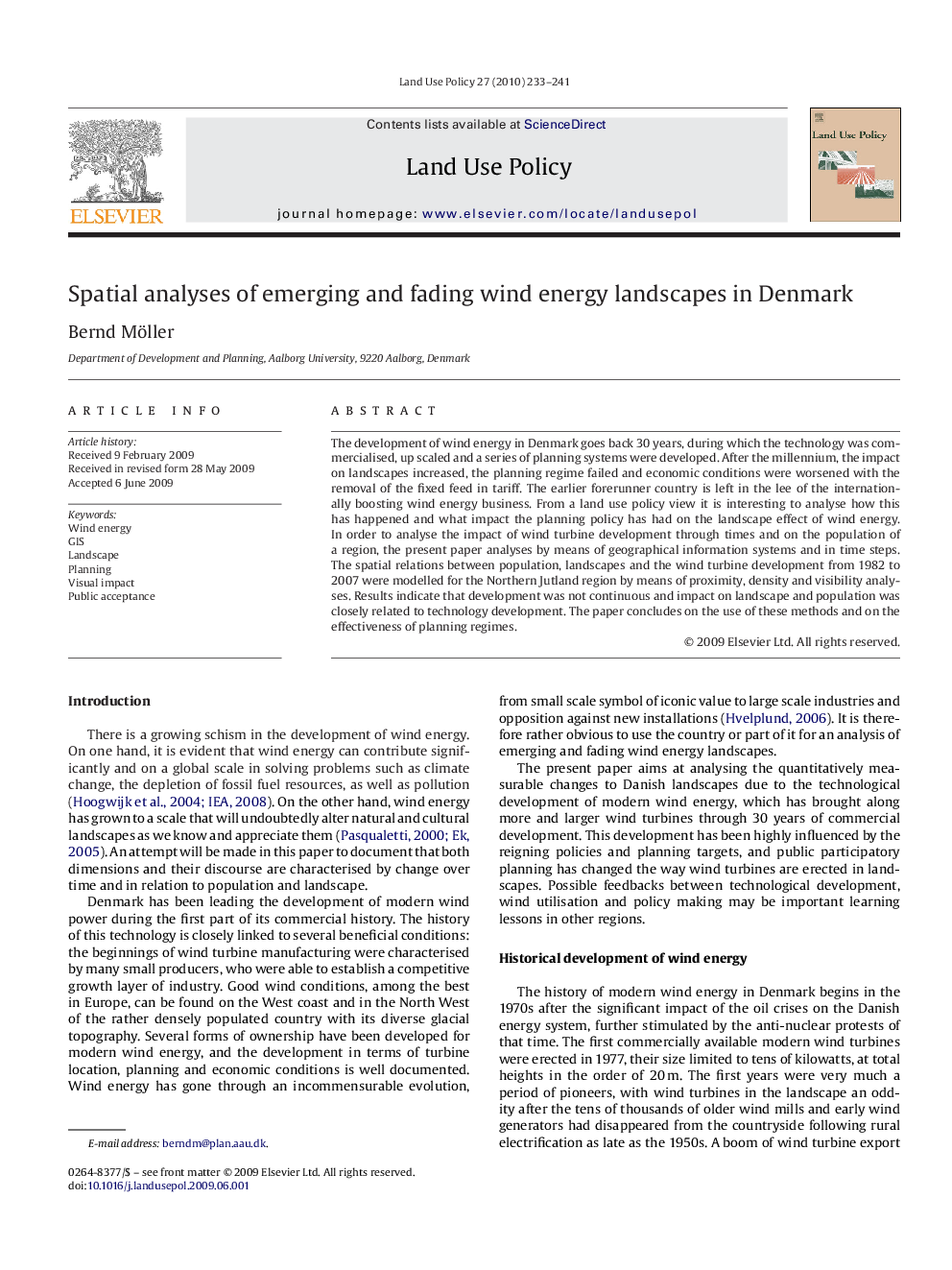 Spatial analyses of emerging and fading wind energy landscapes in Denmark