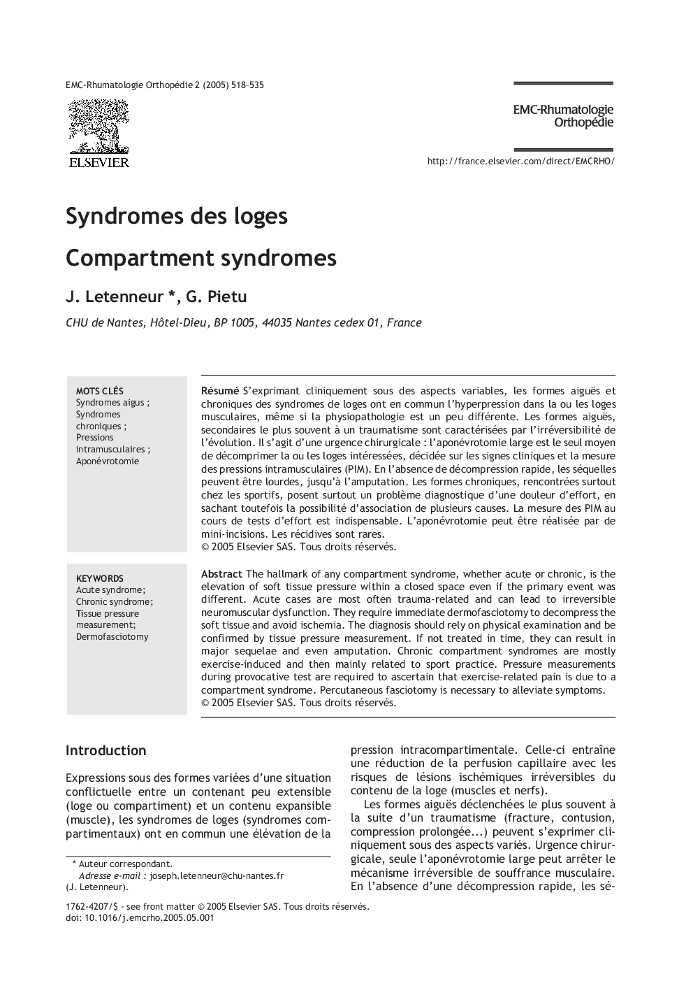 Syndromes des loges