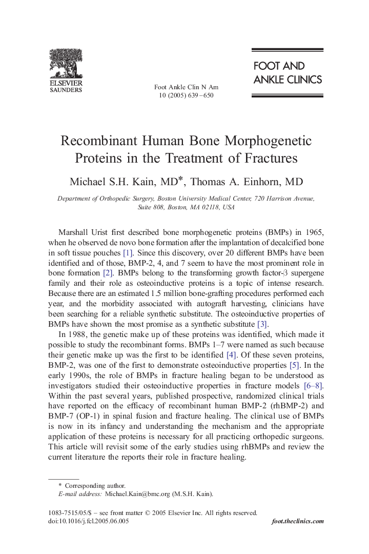 Recombinant Human Bone Morphogenetic Proteins in the Treatment of Fractures