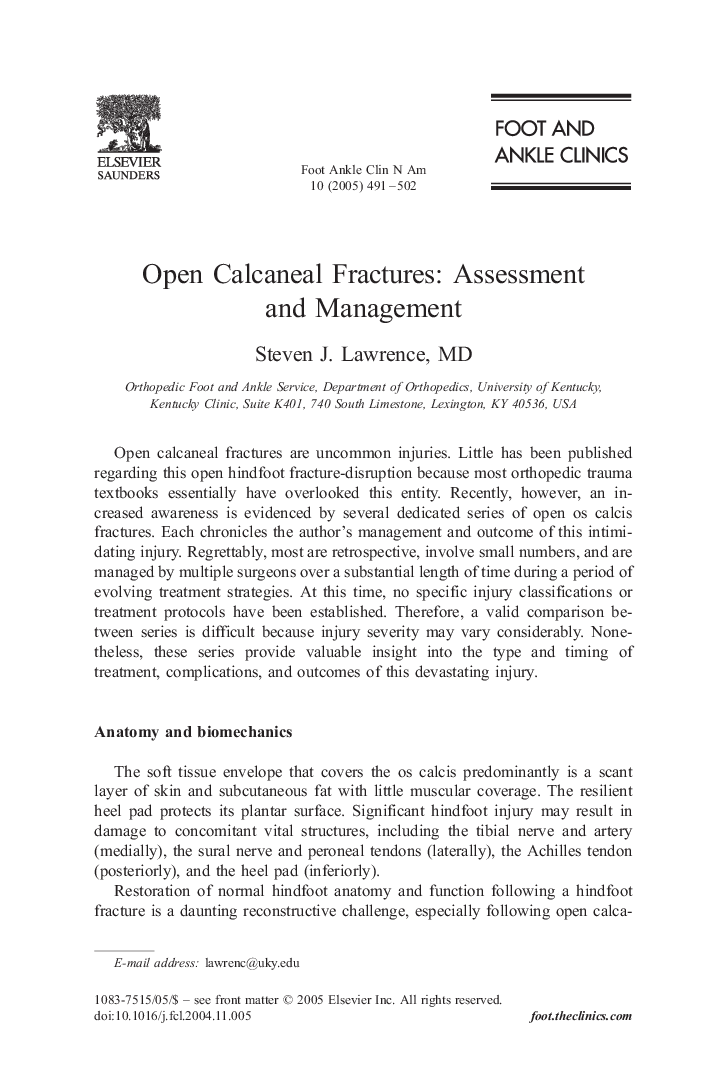 Open Calcaneal Fractures: Assessment and Management