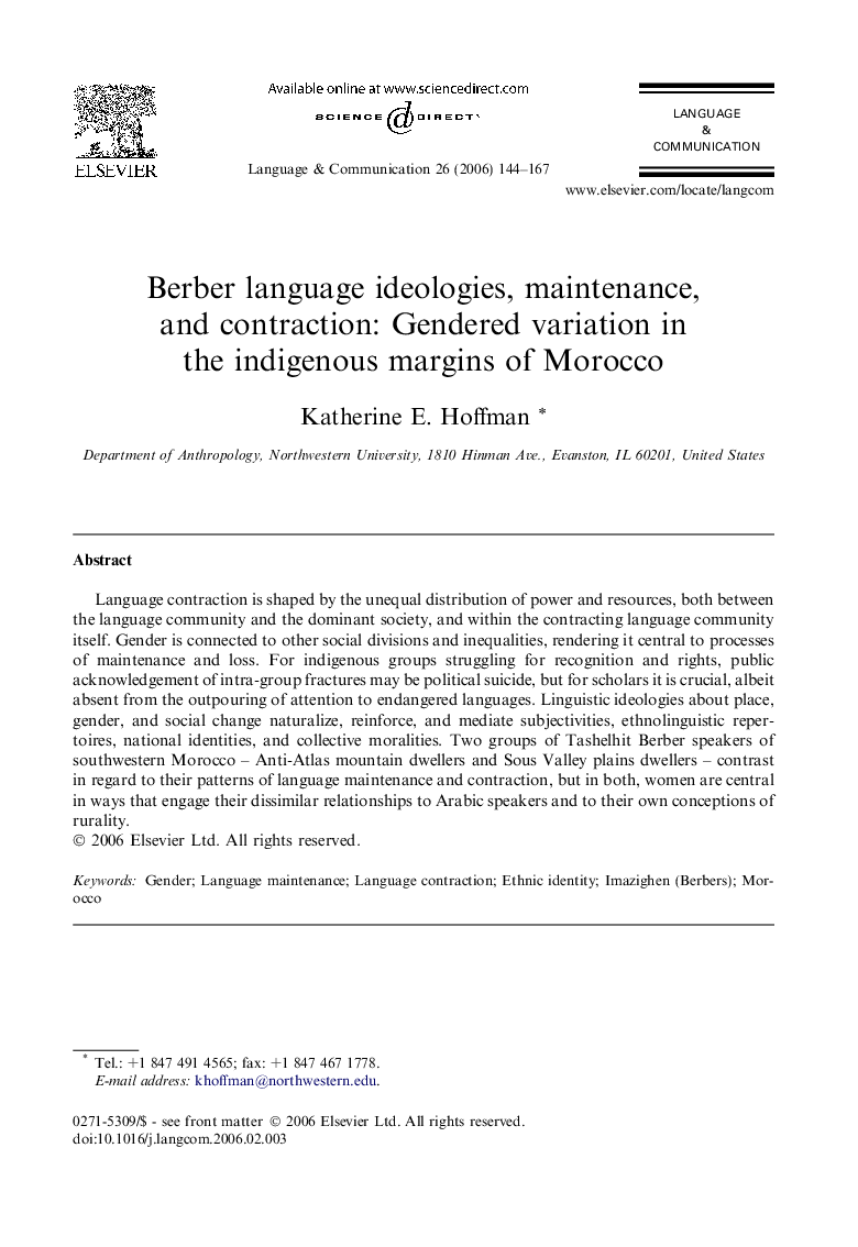 Berber language ideologies, maintenance, and contraction: Gendered variation in the indigenous margins of Morocco