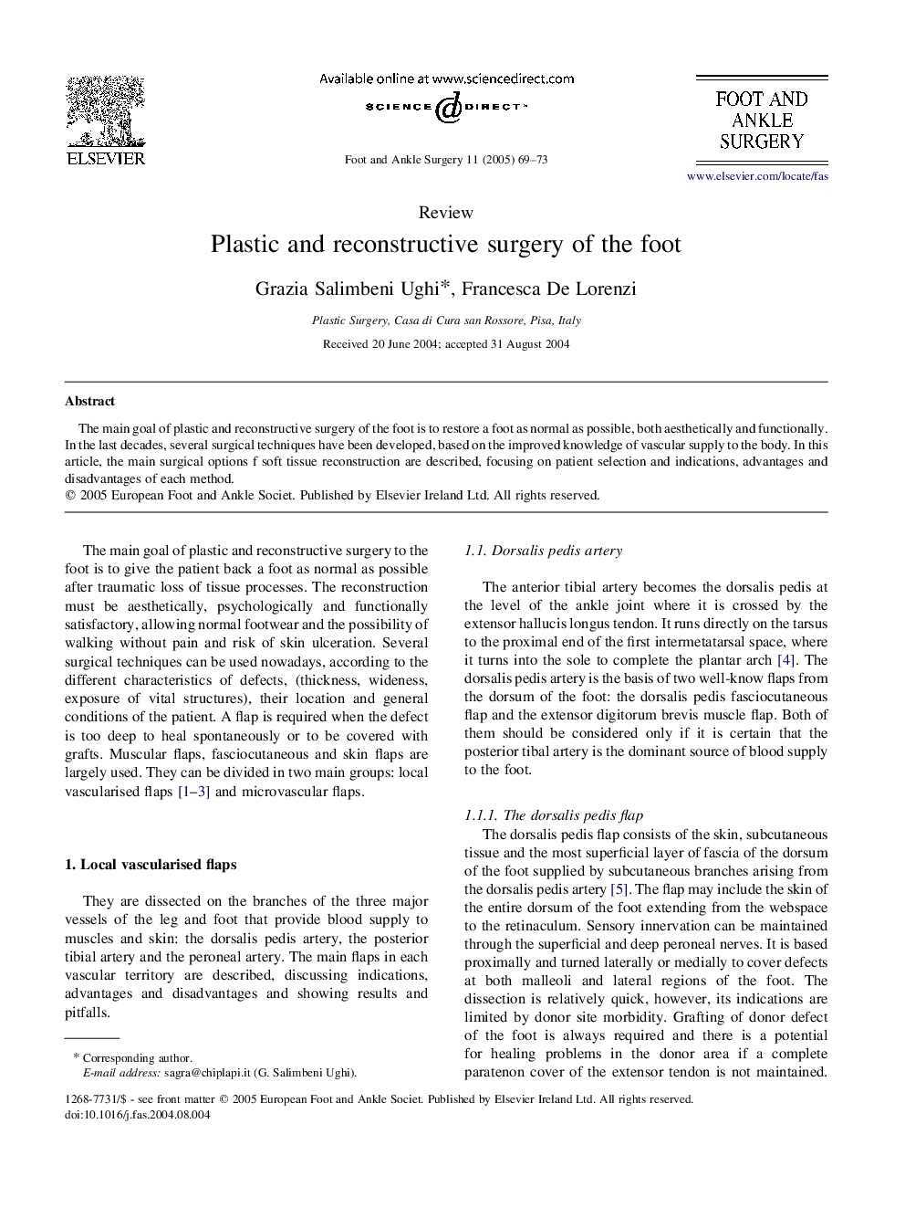 Plastic and reconstructive surgery of the foot