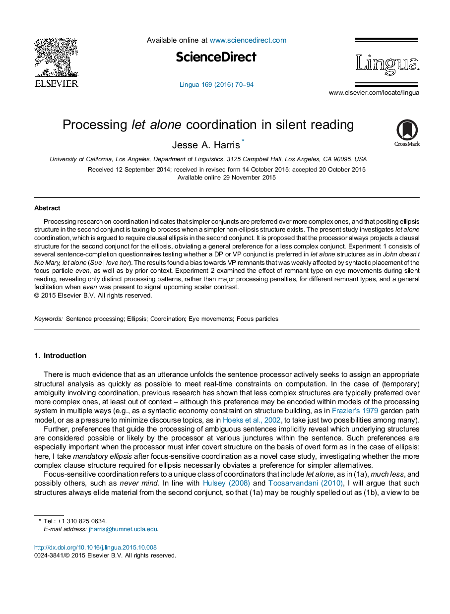 Processing let alone coordination in silent reading