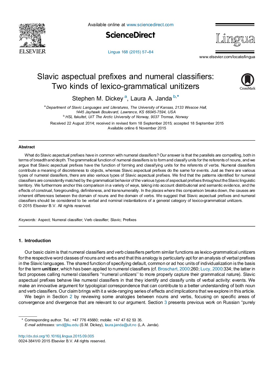 Slavic aspectual prefixes and numeral classifiers: Two kinds of lexico-grammatical unitizers