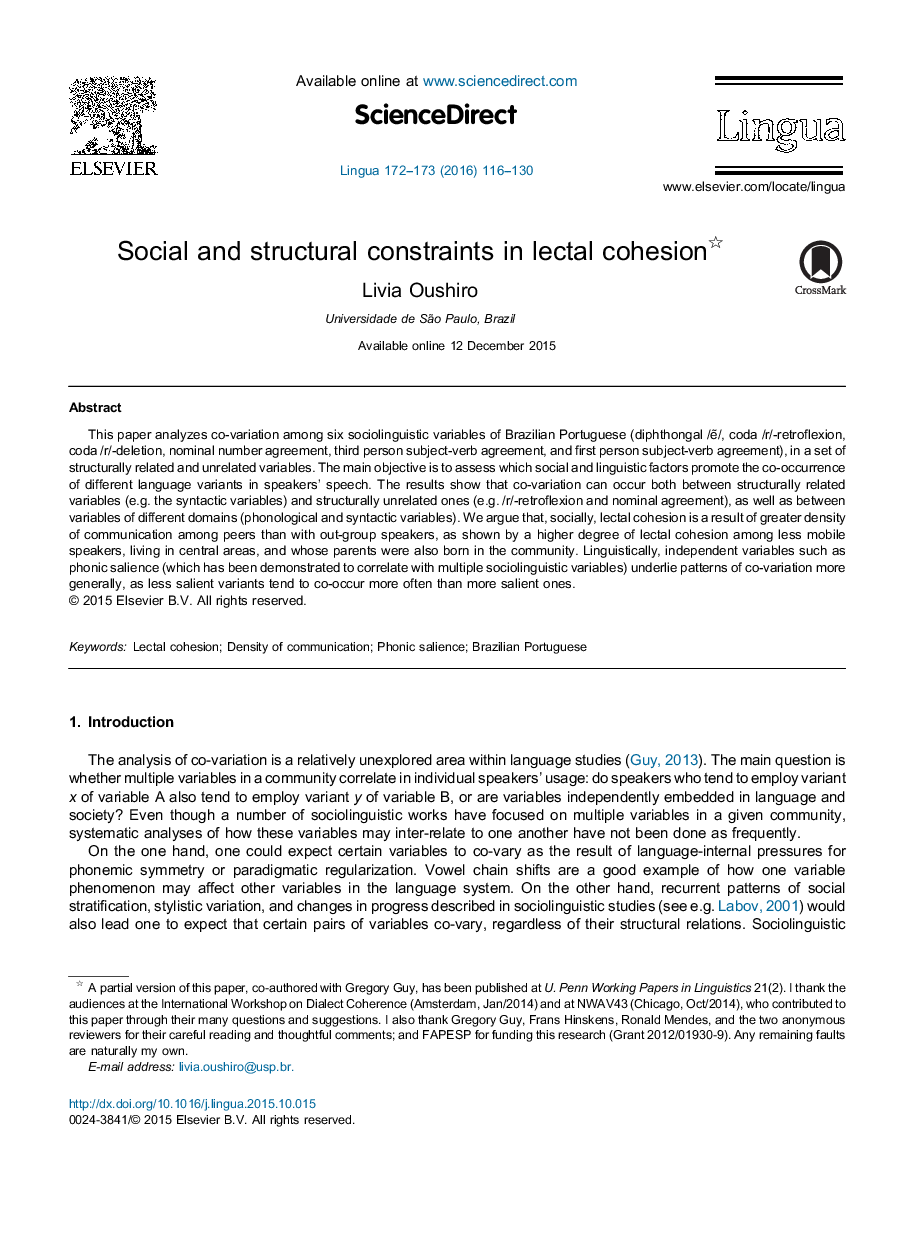 Social and structural constraints in lectal cohesion 