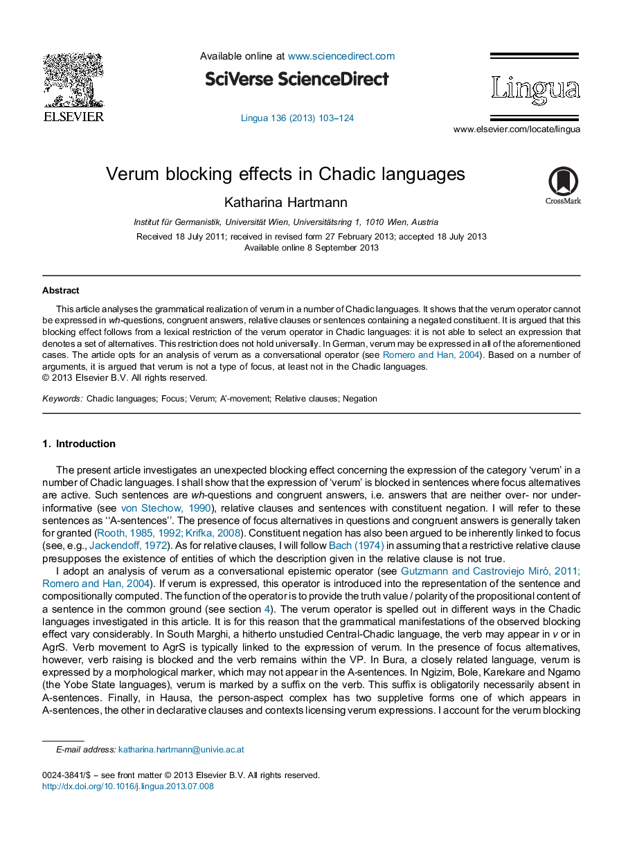 Verum blocking effects in Chadic languages