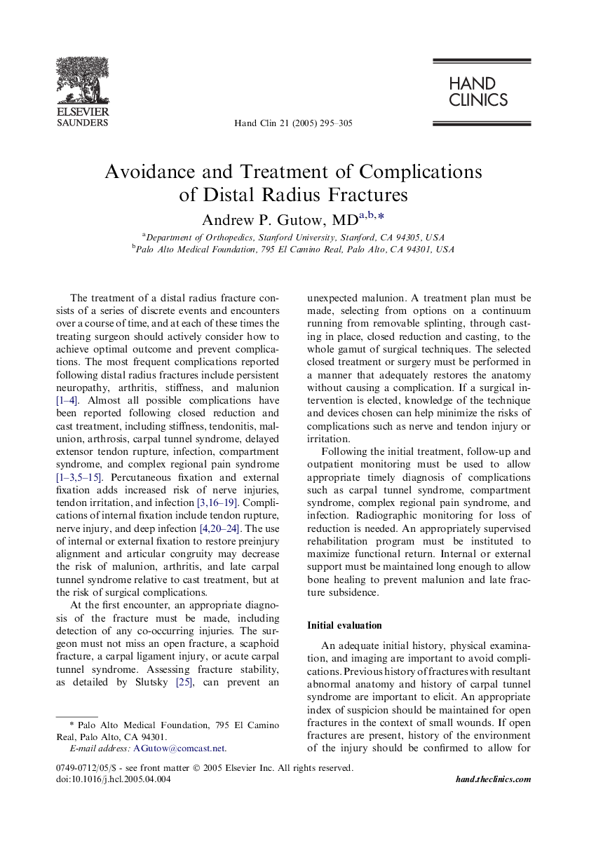 Avoidance and Treatment of Complications of Distal Radius Fractures