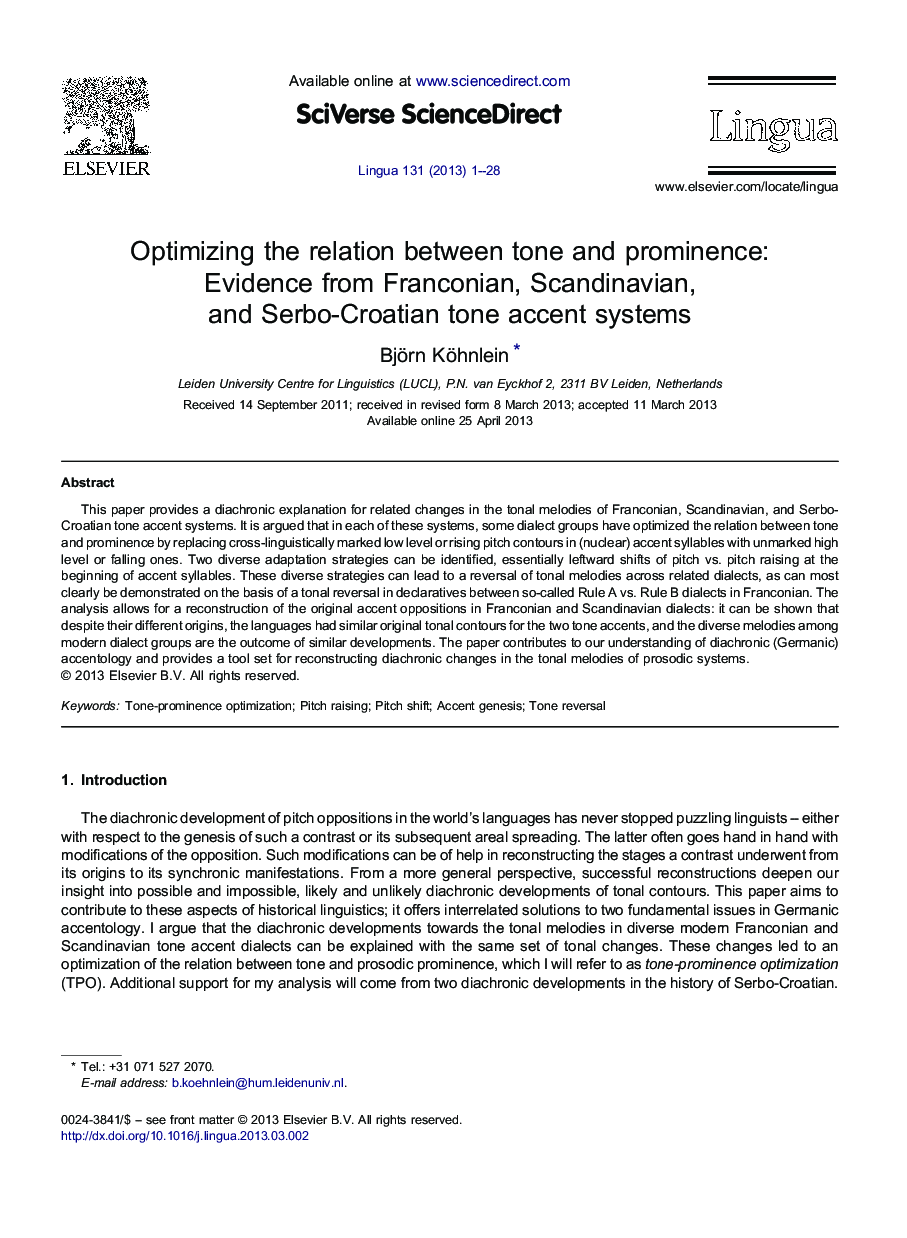 Optimizing the relation between tone and prominence: Evidence from Franconian, Scandinavian, and Serbo-Croatian tone accent systems