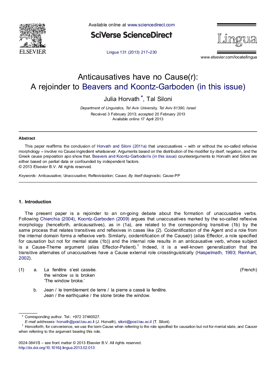 Anticausatives have no Cause(r): A rejoinder to Beavers and Koontz-Garboden (in this issue)