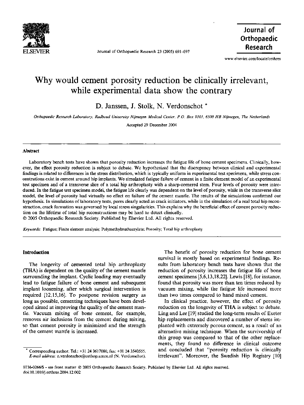 Why would cement porosity reduction be clinically irrelevant, while experimental data show the contrary