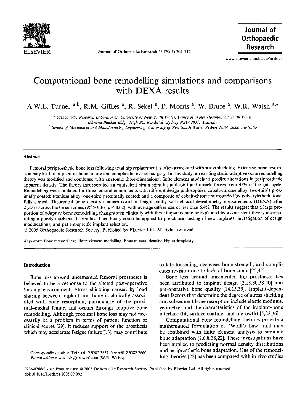 Computational bone remodelling simulations and comparisons with DEXA results