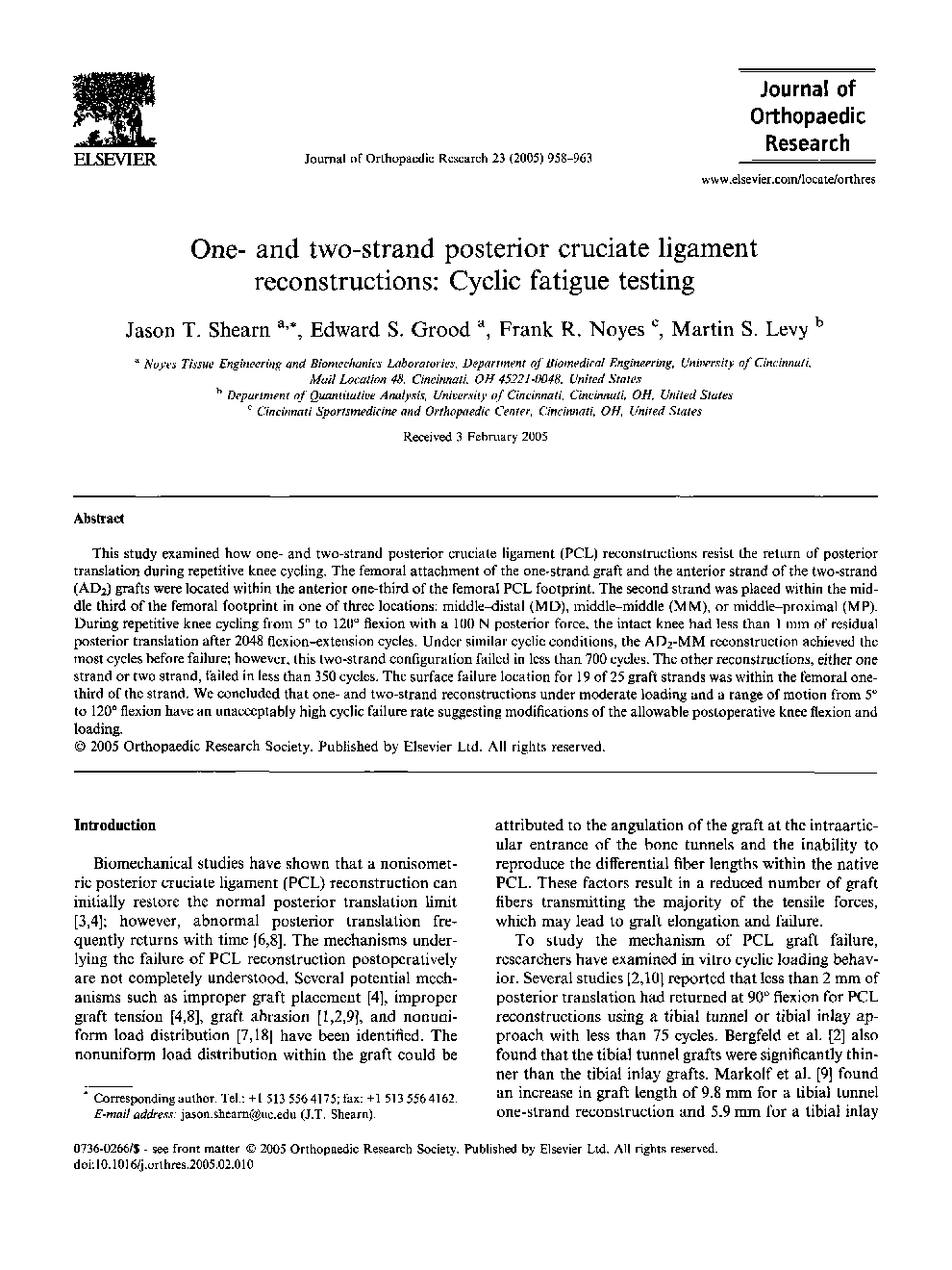 One- and two-strand posterior cruciate ligament reconstructions: Cyclic fatigue testing