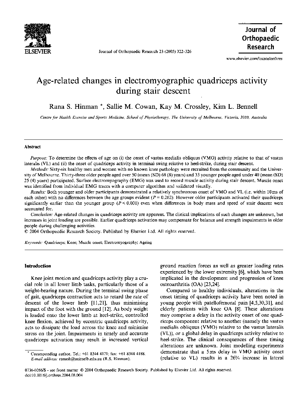 Age-related changes in electromyographic quadriceps activity during stair descent