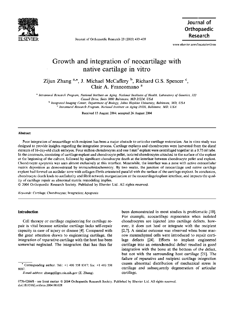 Growth and integration of neocartilage with native cartilage in vitro