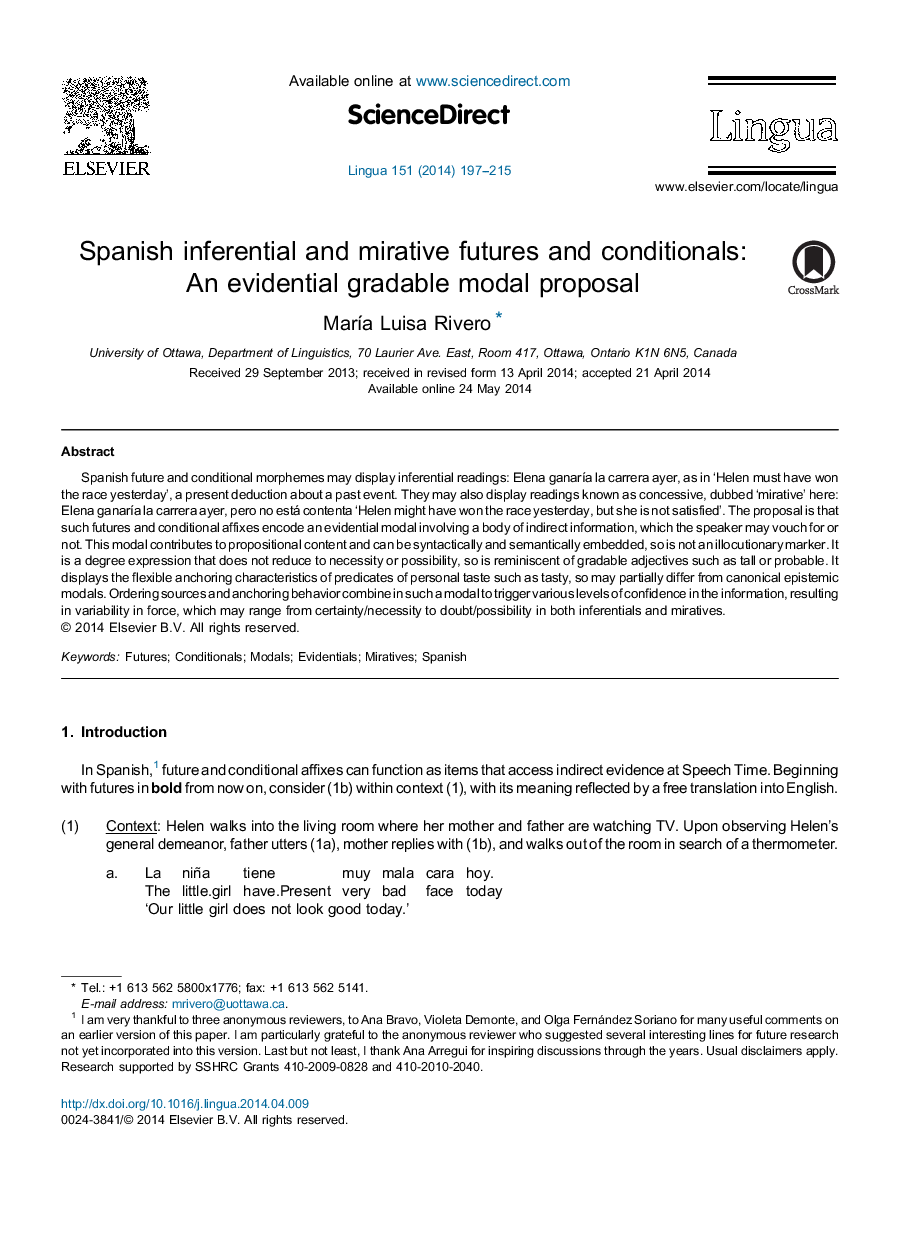 Spanish inferential and mirative futures and conditionals: An evidential gradable modal proposal