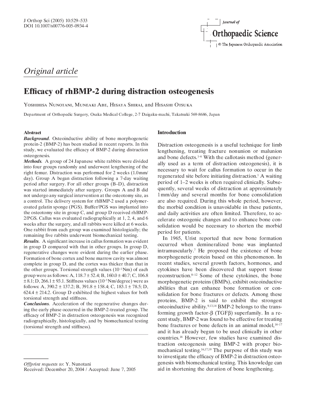 Efficacy of rhBMP-2 during distraction osteogenesis