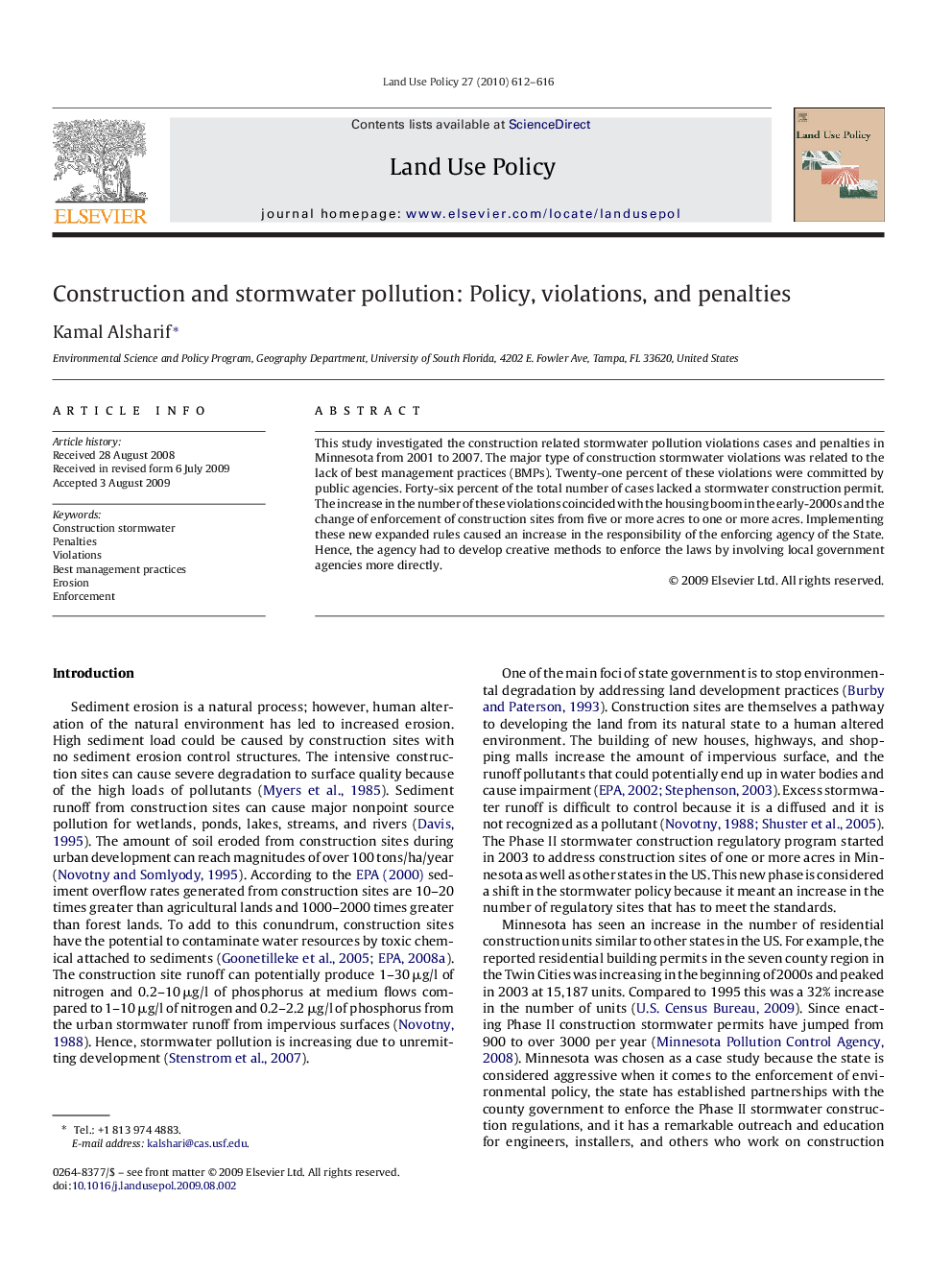 Construction and stormwater pollution: Policy, violations, and penalties