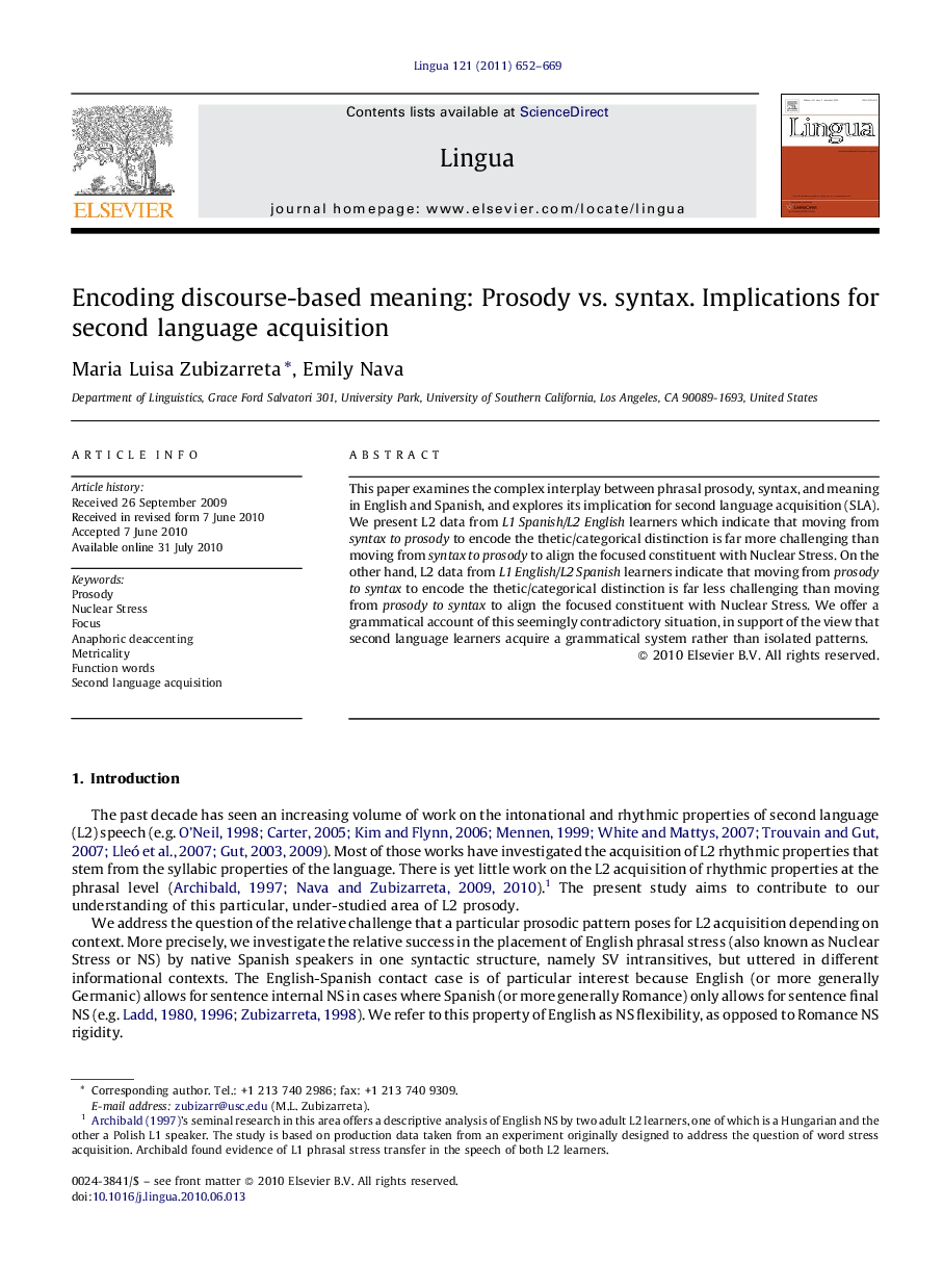 Encoding discourse-based meaning: Prosody vs. syntax. Implications for second language acquisition