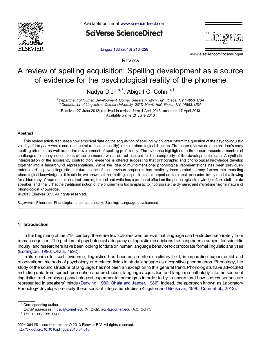 A review of spelling acquisition: Spelling development as a source of evidence for the psychological reality of the phoneme