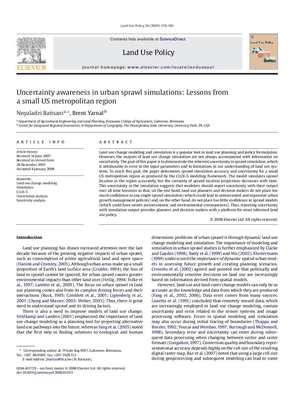 Uncertainty awareness in urban sprawl simulations: Lessons from a small US metropolitan region