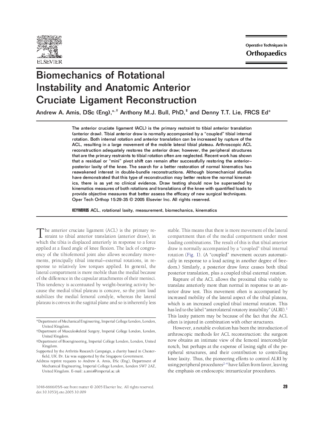 Biomechanics of rotational instability and anatomic anterior cruciate ligament reconstruction