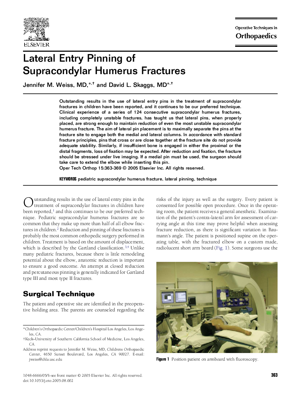 Lateral Entry Pinning of Supracondylar Humerus Fractures