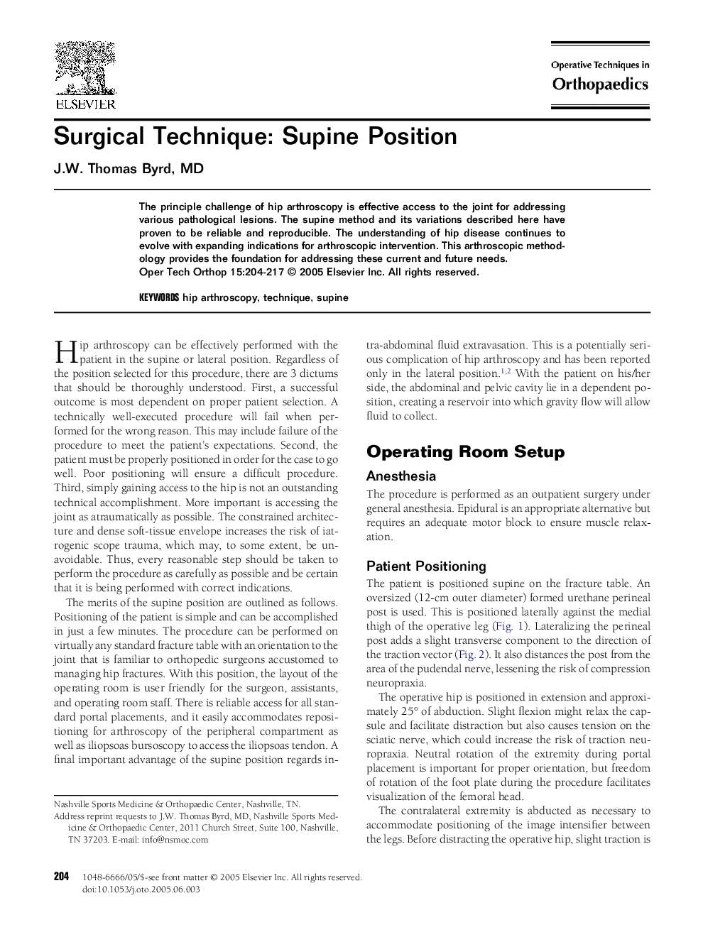 Surgical Technique: Supine Position