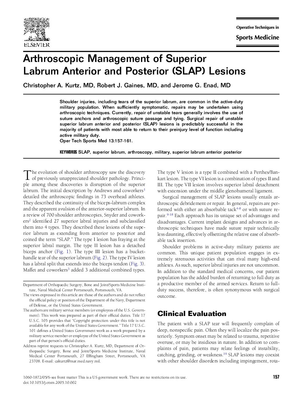 Arthroscopic Management of Superior Labrum Anterior and Posterior (SLAP) Lesions