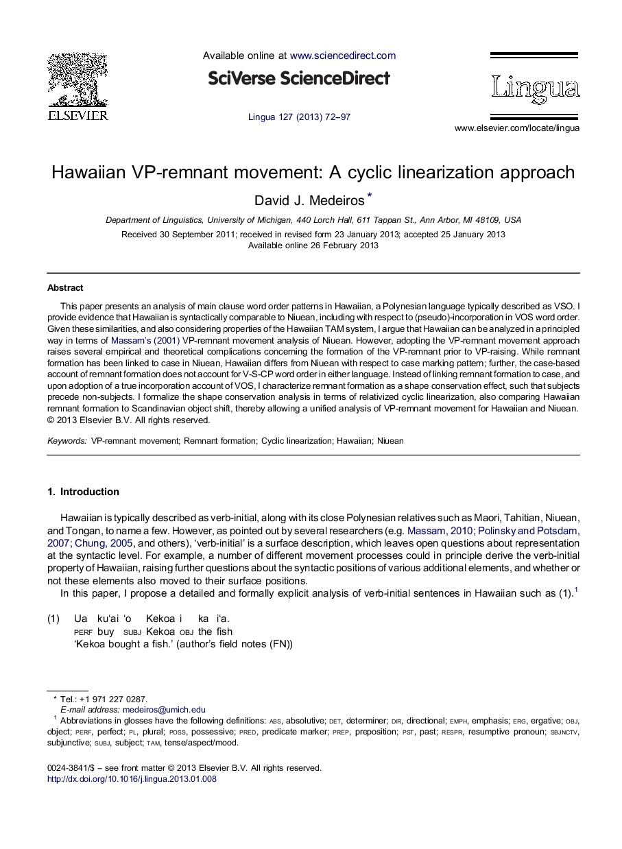 Hawaiian VP-remnant movement: A cyclic linearization approach