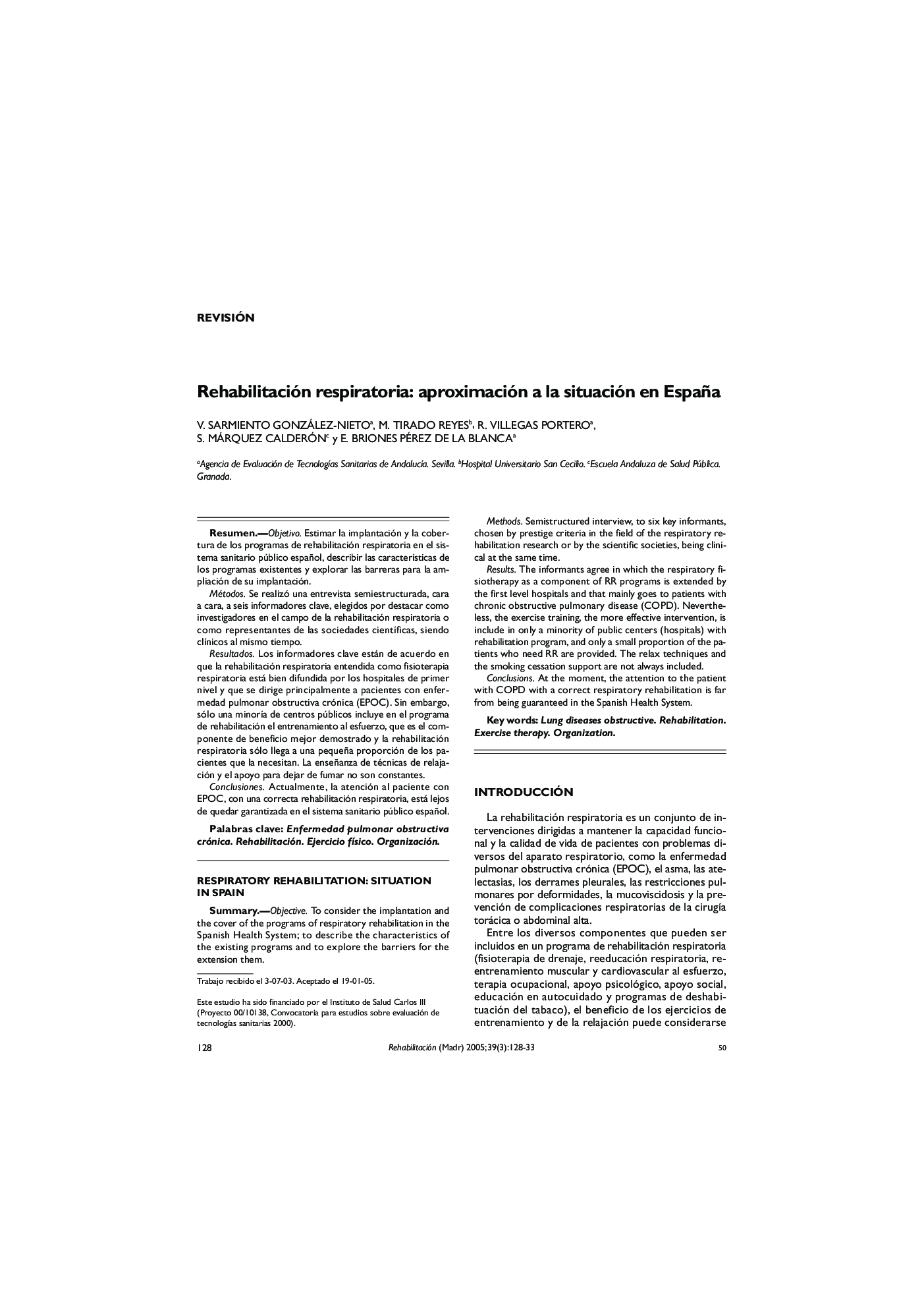 Rehabilitación respiratoria: aproximación a la situación en España