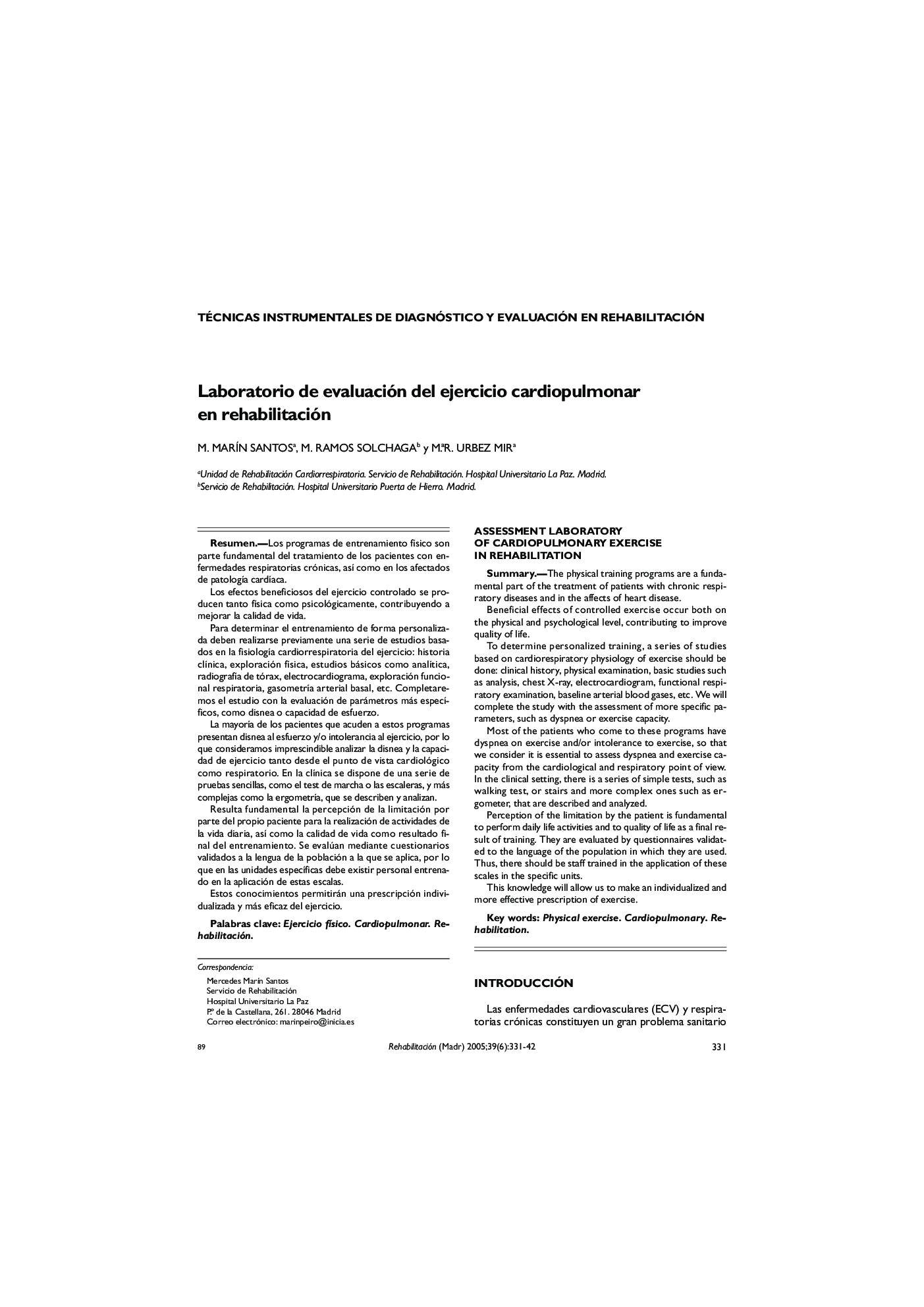 Laboratorio de evaluación del ejercicio cardiopulmonar en rehabilitación