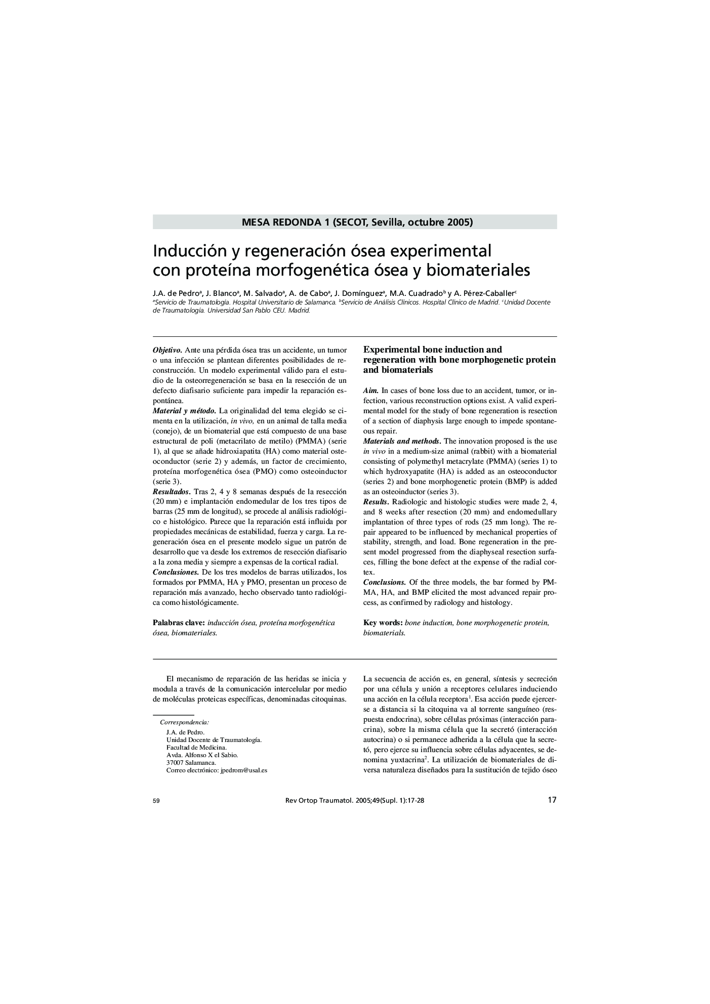 Inducción y regeneración ósea experimental con proteÃ­na morfogenética ósea y biomateriales