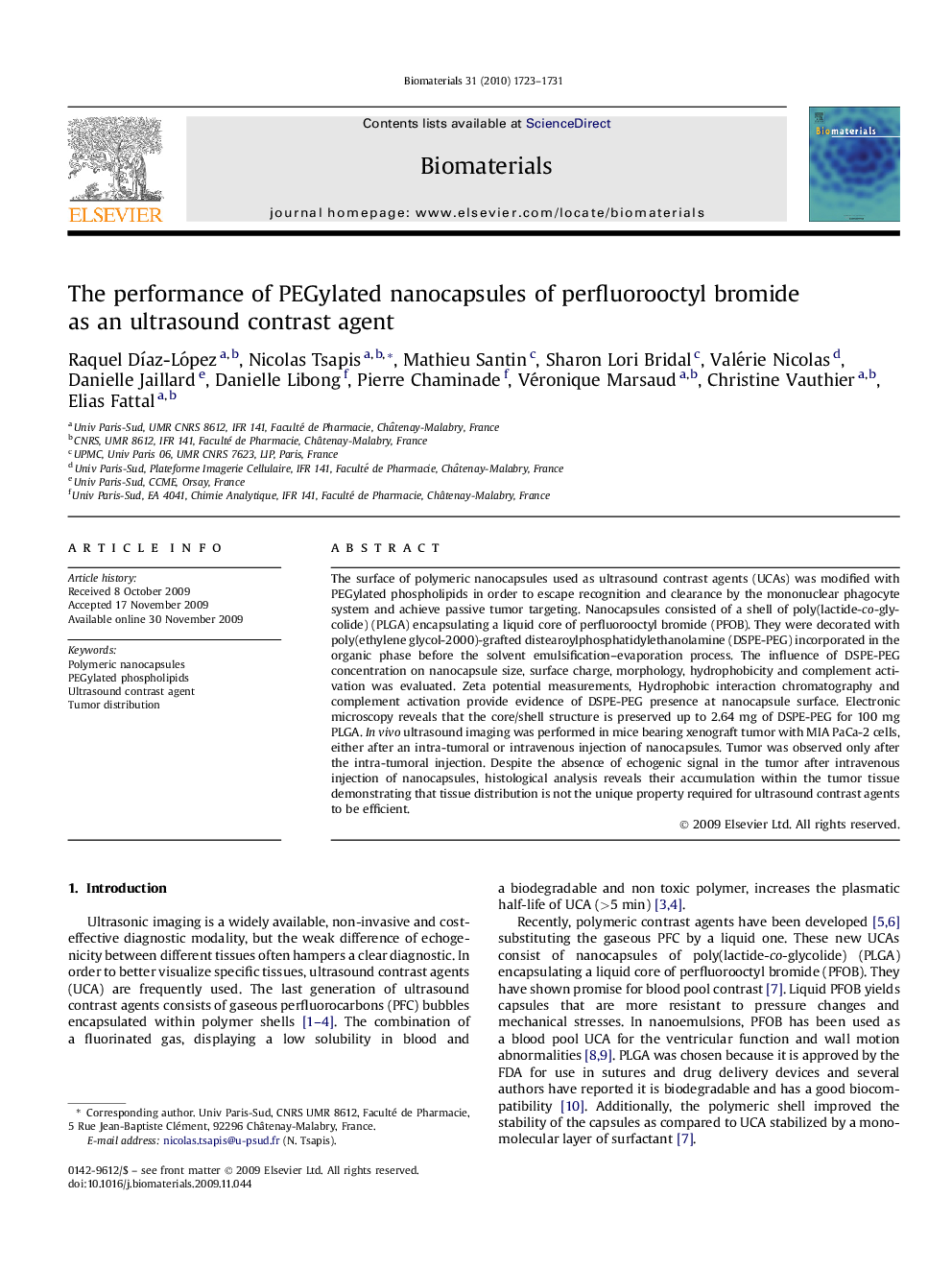 The performance of PEGylated nanocapsules of perfluorooctyl bromide as an ultrasound contrast agent