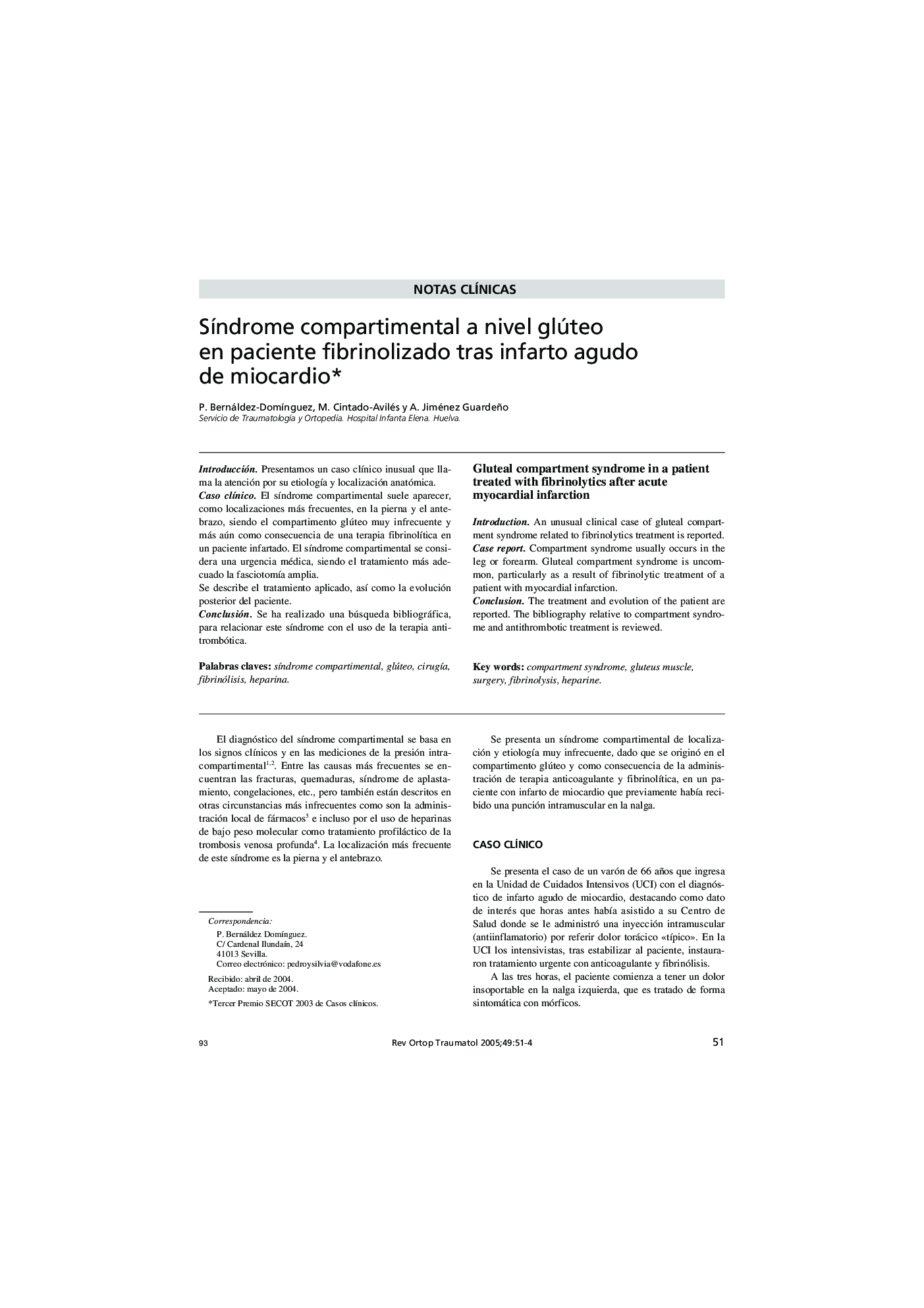 SÃ­ndrome compartimental a nivel glúteo en paciente fibrinolizado tras infarto agudo de miocardio