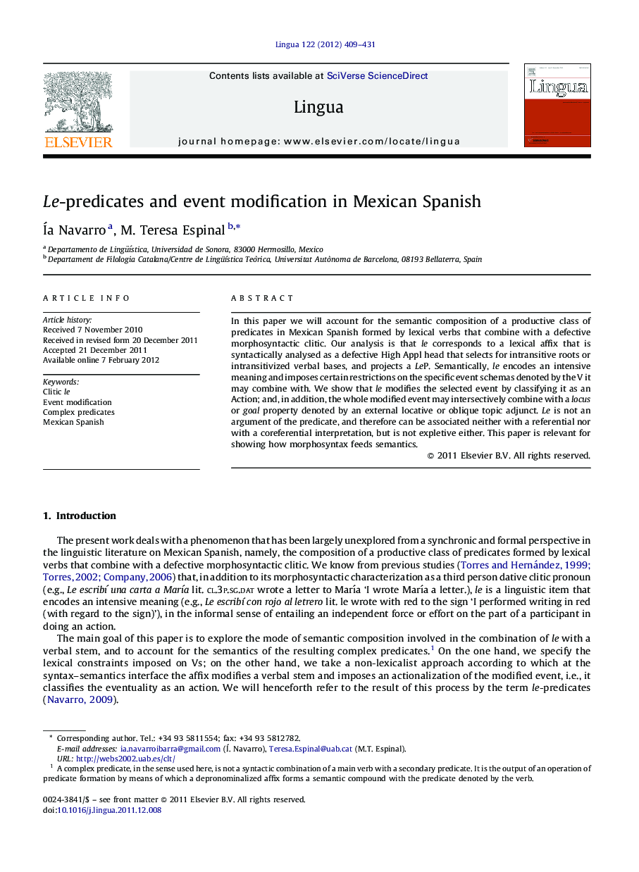Le-predicates and event modification in Mexican Spanish