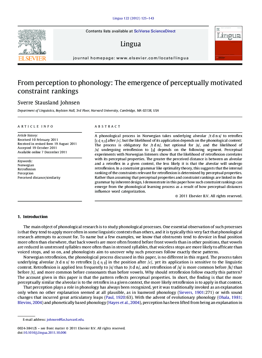 From perception to phonology: The emergence of perceptually motivated constraint rankings