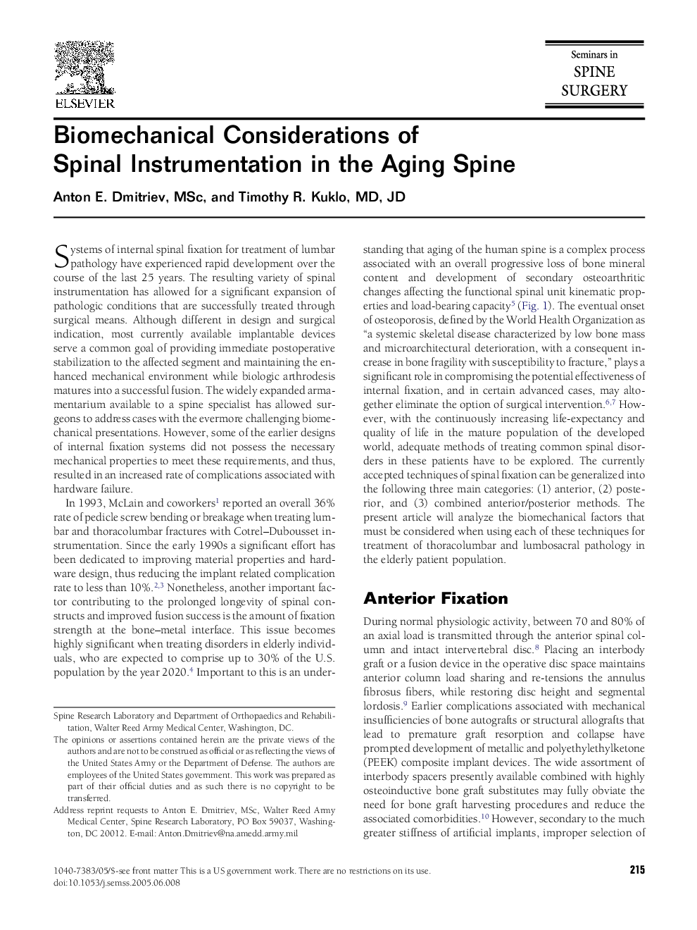 Biomechanical Considerations of Spinal Instrumentation in the Aging Spine