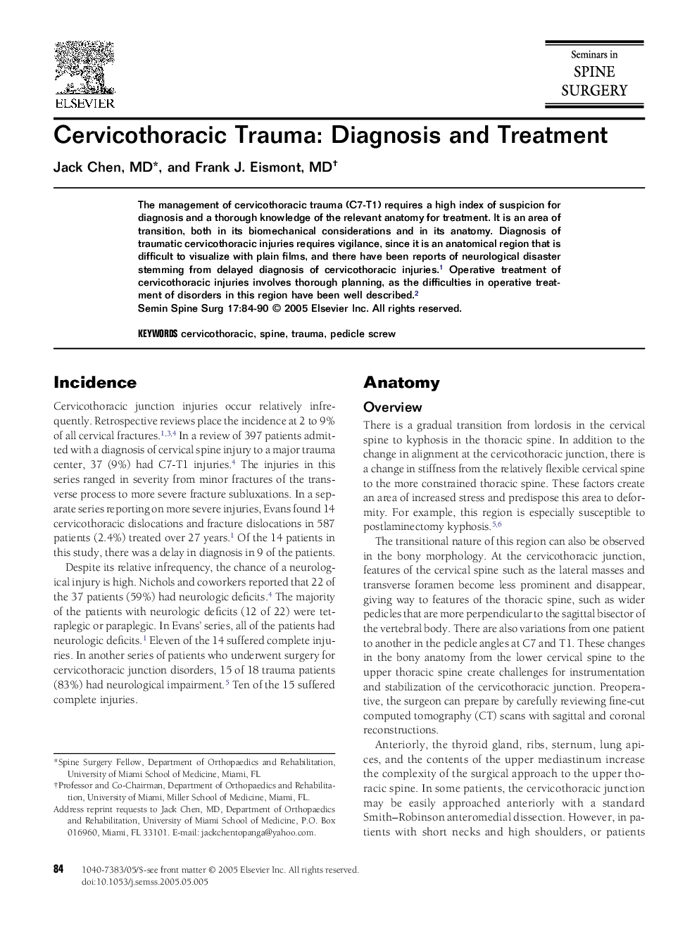 Cervicothoracic Trauma: Diagnosis and Treatment