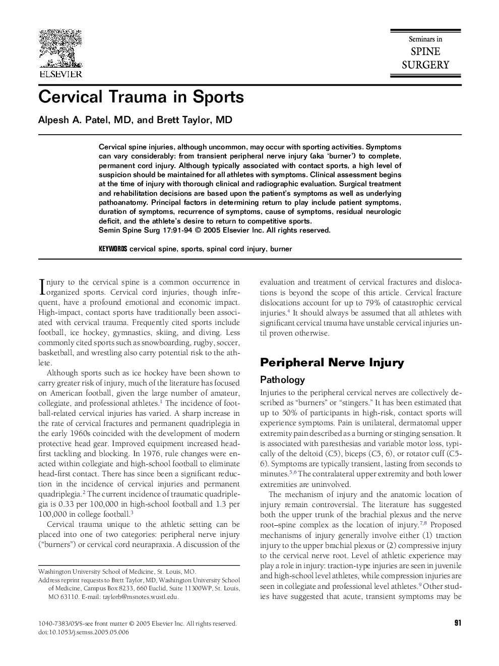 Cervical Trauma in Sports