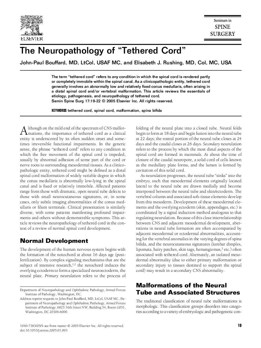 The neuropathology of “tethered cord”