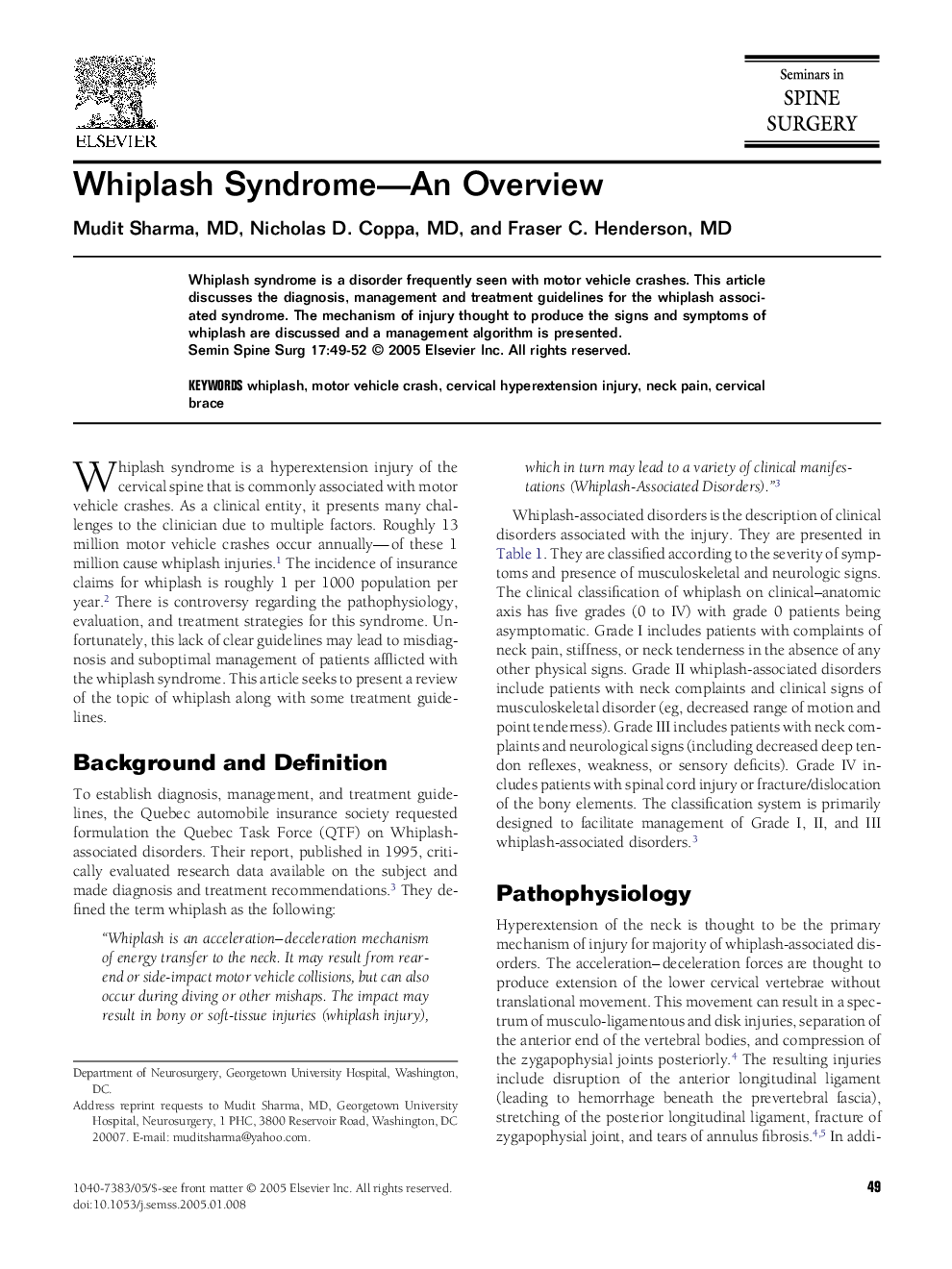 Whiplash syndrome-An overview