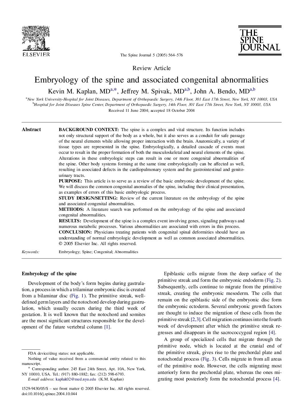 Embryology of the spine and associated congenital abnormalities