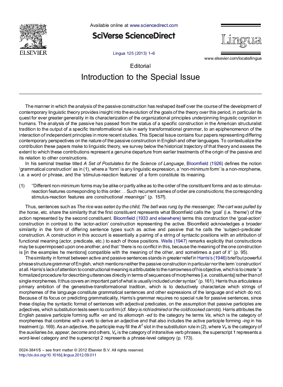 Introduction to the Special Issue