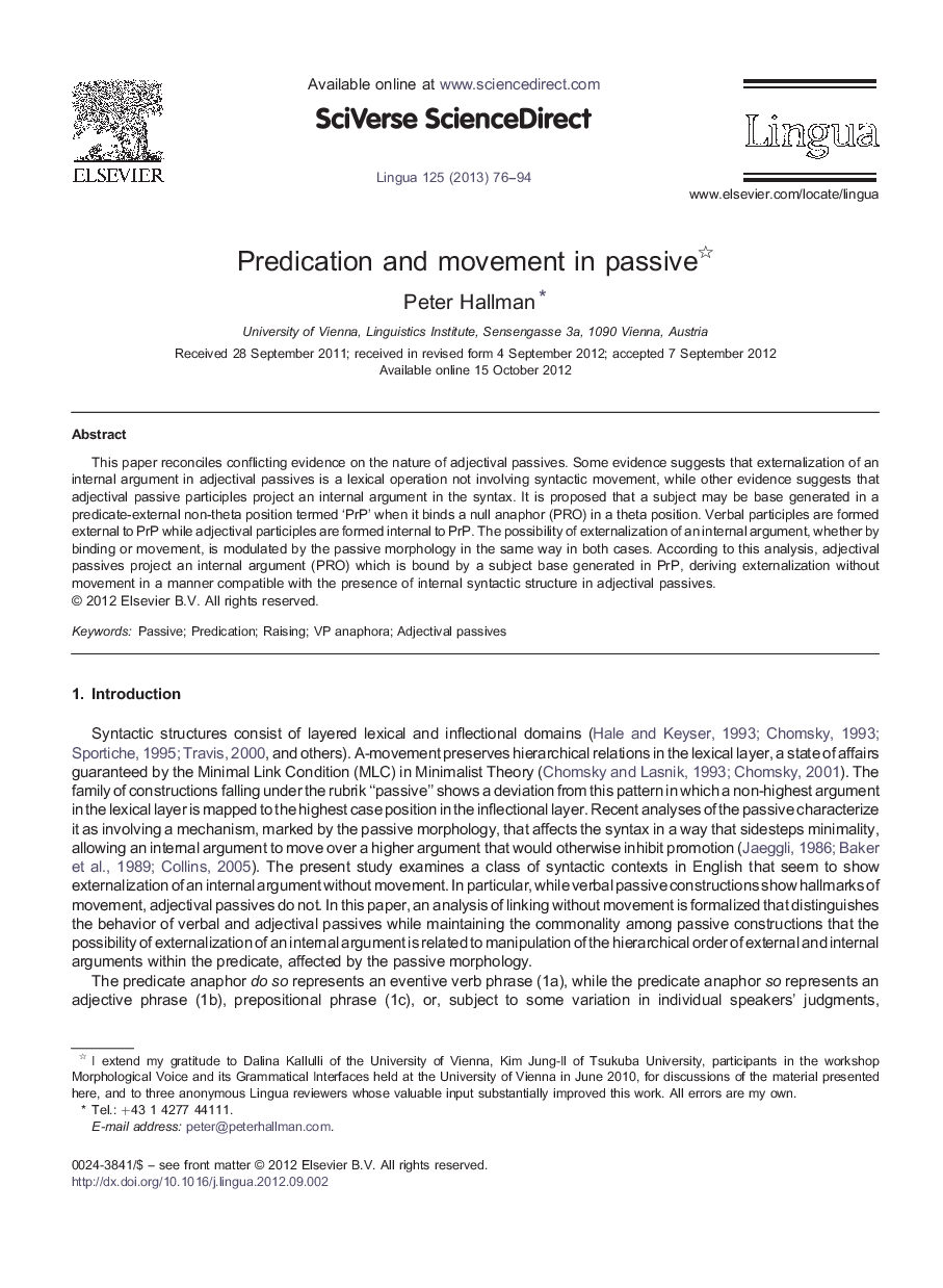 Predication and movement in passive 