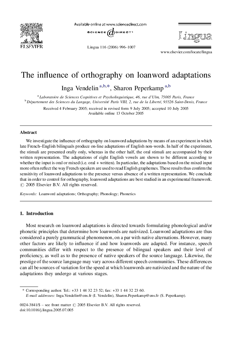 The influence of orthography on loanword adaptations