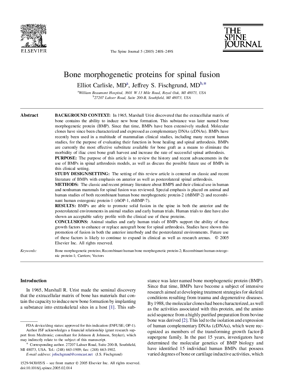 Bone morphogenetic proteins for spinal fusion