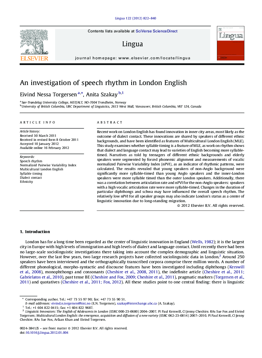 An investigation of speech rhythm in London English