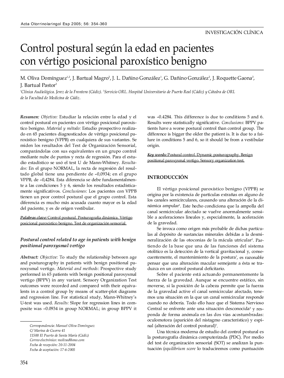 Control postural según la edad en pacientes con vértigo posicional paroxÃ­stico benigno