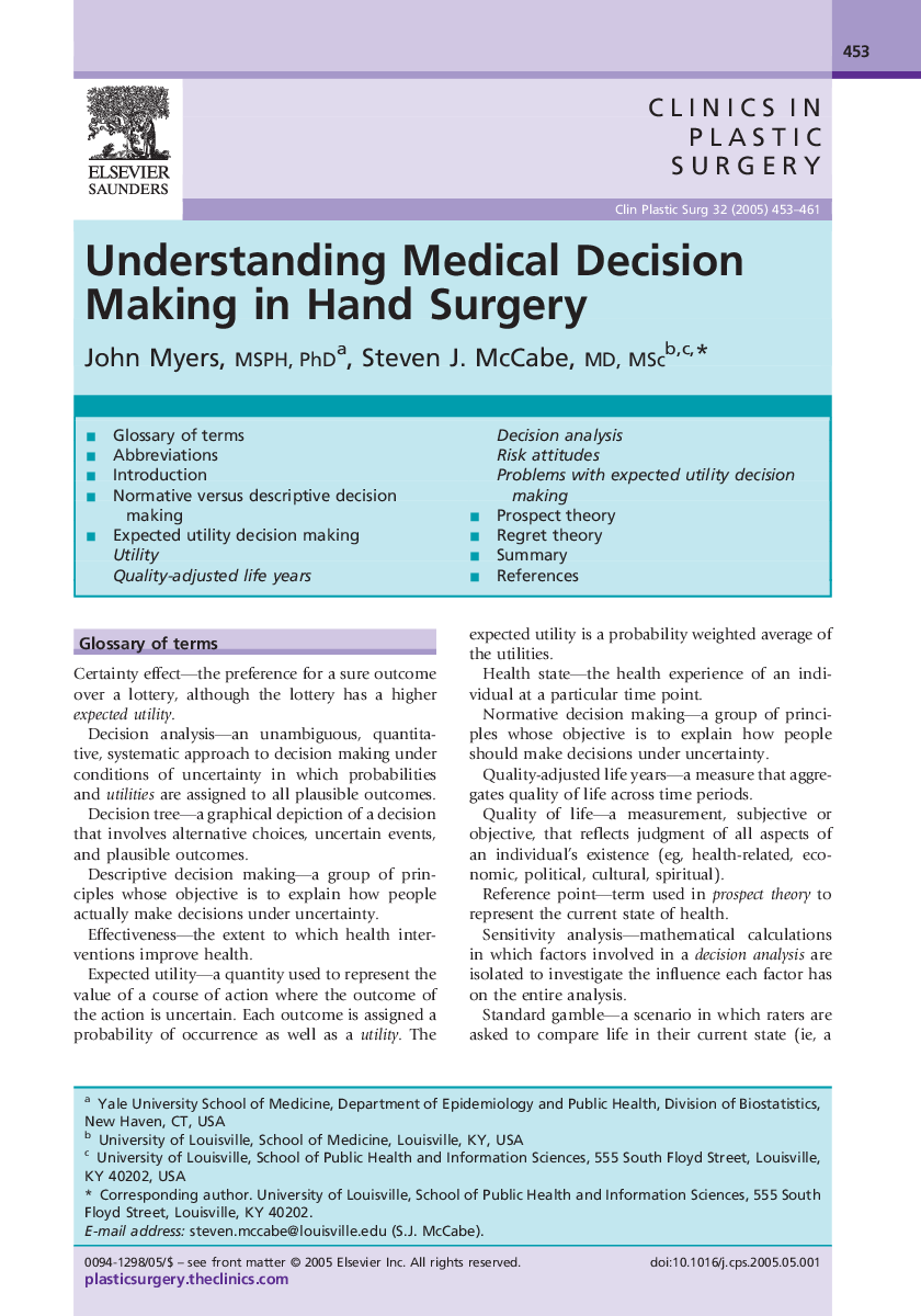 Understanding Medical Decision Making in Hand Surgery