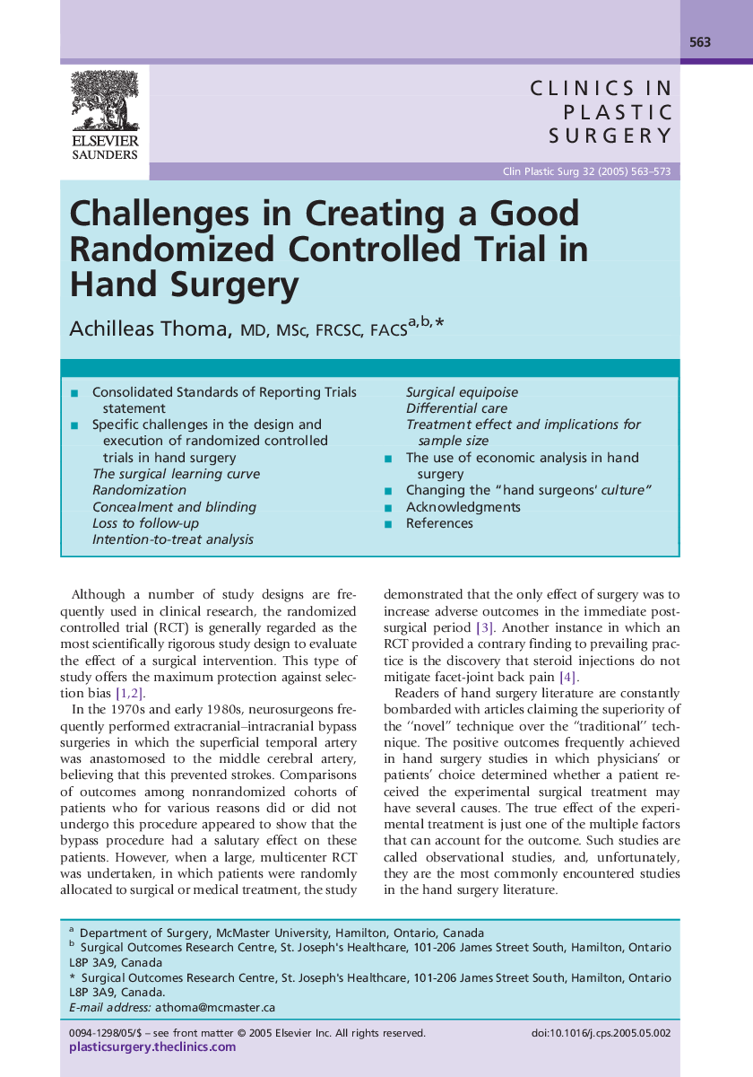 Challenges in Creating a Good Randomized Controlled Trial in Hand Surgery